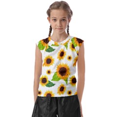 Sunflower Flower Seamless Kids  Raglan Cap Sleeve Tee by Amaryn4rt