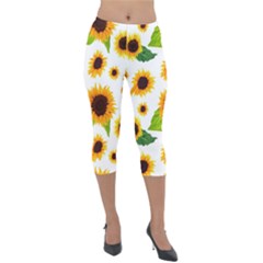 Sunflower Flower Seamless Lightweight Velour Capri Leggings  by Amaryn4rt