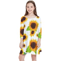 Sunflower Flower Seamless Kids  Quarter Sleeve Skater Dress by Amaryn4rt