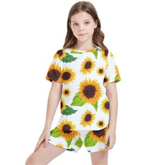 Sunflower Flower Seamless Kids  Tee And Sports Shorts Set by Amaryn4rt