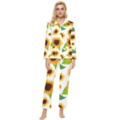 Sunflower Flower Seamless Womens  Long Sleeve Velvet Pocket Pajamas Set by Amaryn4rt