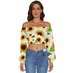 Sunflower Flower Seamless Long Sleeve Crinkled Weave Crop Top by Amaryn4rt