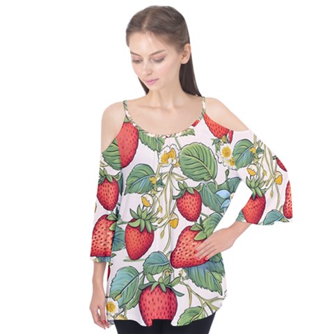 Strawberry Fruit Flutter Sleeve Tee  by Amaryn4rt