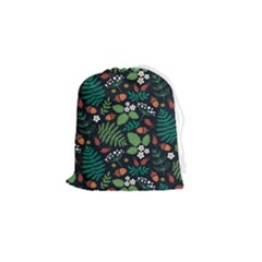 Pattern Forest Leaf Fruits Flowers Motif Drawstring Pouch (small) by Amaryn4rt