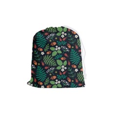 Pattern Forest Leaf Fruits Flowers Motif Drawstring Pouch (medium) by Amaryn4rt