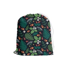 Pattern Forest Leaf Fruits Flowers Motif Drawstring Pouch (large) by Amaryn4rt