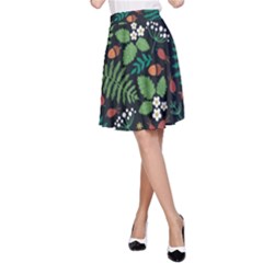 Pattern Forest Leaf Fruits Flowers Motif A-line Skirt by Amaryn4rt