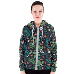 Pattern Forest Leaf Fruits Flowers Motif Women s Zipper Hoodie