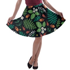 Pattern Forest Leaf Fruits Flowers Motif A-line Skater Skirt by Amaryn4rt