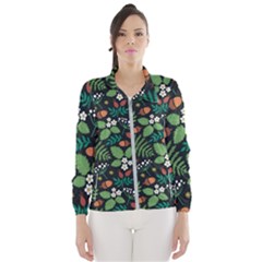 Pattern Forest Leaf Fruits Flowers Motif Women s Windbreaker