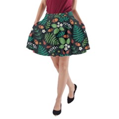 Pattern Forest Leaf Fruits Flowers Motif A-line Pocket Skirt by Amaryn4rt