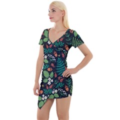 Pattern Forest Leaf Fruits Flowers Motif Short Sleeve Asymmetric Mini Dress by Amaryn4rt