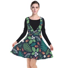 Pattern Forest Leaf Fruits Flowers Motif Plunge Pinafore Dress by Amaryn4rt