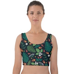 Pattern Forest Leaf Fruits Flowers Motif Velvet Crop Top by Amaryn4rt