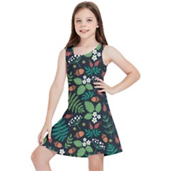 Pattern Forest Leaf Fruits Flowers Motif Kids  Lightweight Sleeveless Dress by Amaryn4rt