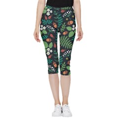 Pattern Forest Leaf Fruits Flowers Motif Inside Out Lightweight Velour Capri Leggings  by Amaryn4rt