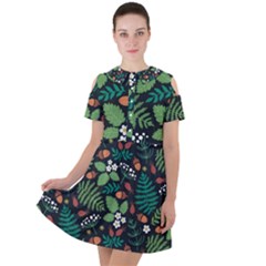 Pattern Forest Leaf Fruits Flowers Motif Short Sleeve Shoulder Cut Out Dress  by Amaryn4rt