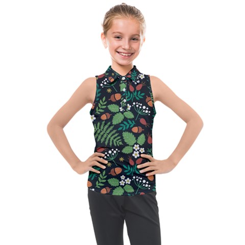 Pattern Forest Leaf Fruits Flowers Motif Kids  Sleeveless Polo Tee by Amaryn4rt