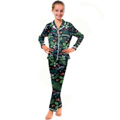 Pattern Forest Leaf Fruits Flowers Motif Kids  Satin Long Sleeve Pajamas Set by Amaryn4rt