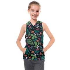 Pattern Forest Leaf Fruits Flowers Motif Kids  Sleeveless Hoodie