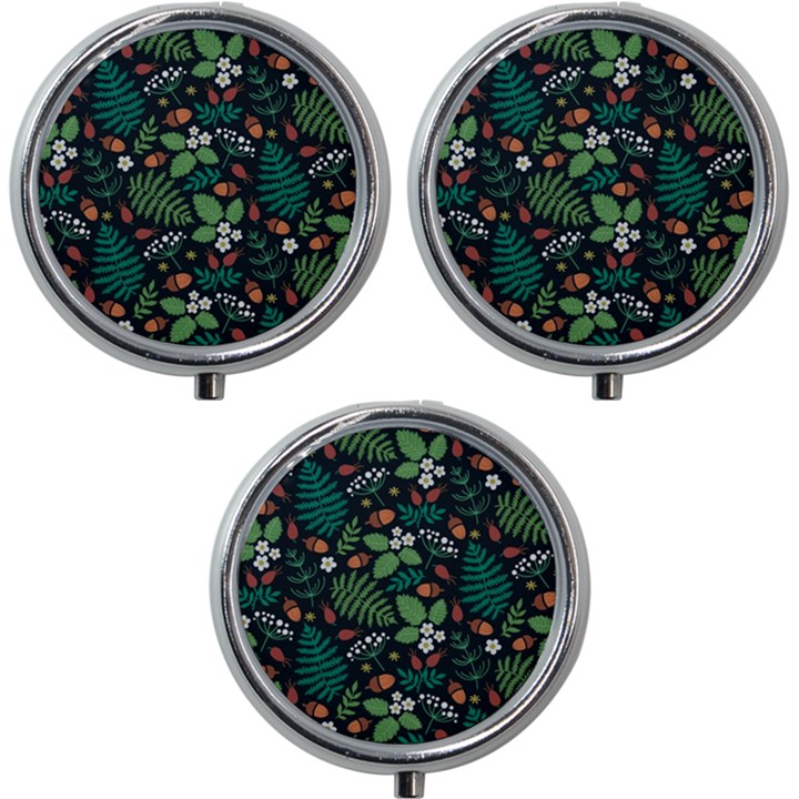 Pattern Forest Leaf Fruits Flowers Motif Mini Round Pill Box (Pack of 3)