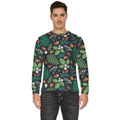 Pattern Forest Leaf Fruits Flowers Motif Men s Fleece Sweatshirt