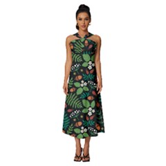 Pattern Forest Leaf Fruits Flowers Motif Sleeveless Cross Front Cocktail Midi Chiffon Dress by Amaryn4rt