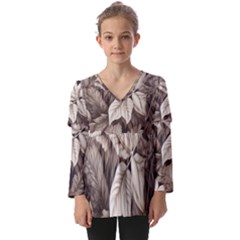 Plant Leaves Pattern Kids  V Neck Casual Top by Amaryn4rt