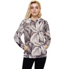 Plant Leaves Pattern Women s Lightweight Drawstring Hoodie