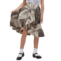 Plant Leaves Pattern Kids  Ruffle Flared Wrap Midi Skirt by Amaryn4rt