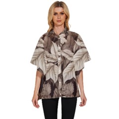 Plant Leaves Pattern Women s Batwing Button Up Shirt