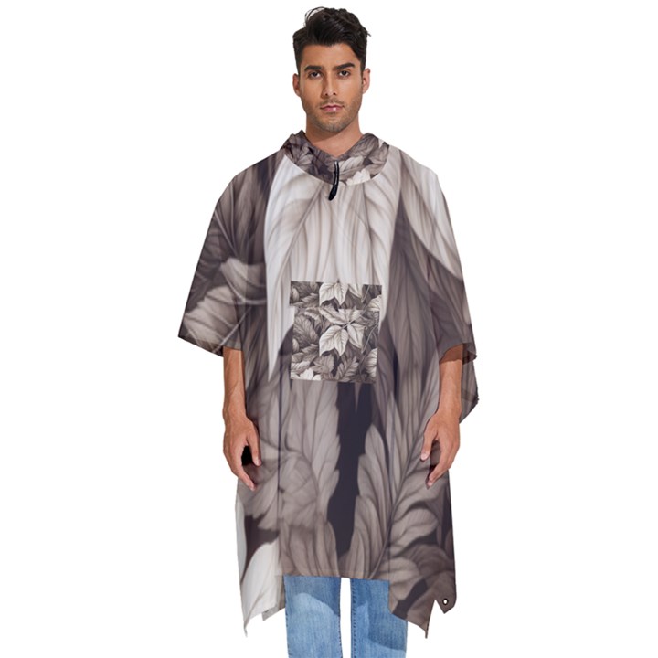 Plant Leaves Pattern Men s Hooded Rain Ponchos