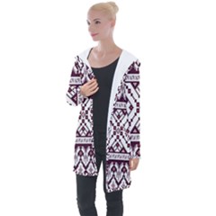 Illustration Ukrainian Folk Seamless Pattern Ornament Longline Hooded Cardigan by pakminggu