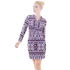 Illustration Ukrainian Folk Seamless Pattern Ornament Button Long Sleeve Dress by pakminggu