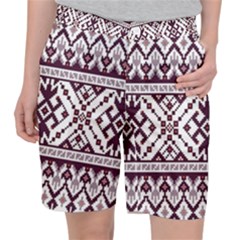 Illustration Ukrainian Folk Seamless Pattern Ornament Women s Pocket Shorts by pakminggu