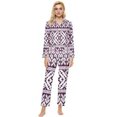 Illustration Ukrainian Folk Seamless Pattern Ornament Womens  Long Sleeve Velvet Pocket Pajamas Set