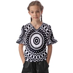 Circular Concentric Radial Symmetry Abstract Kids  V-neck Horn Sleeve Blouse by pakminggu