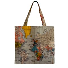 Vintage World Map Zipper Grocery Tote Bag by pakminggu