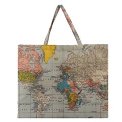 Vintage World Map Zipper Large Tote Bag by pakminggu