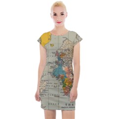 Vintage World Map Cap Sleeve Bodycon Dress by pakminggu