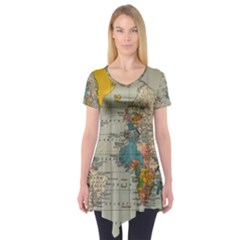 Vintage World Map Short Sleeve Tunic  by pakminggu