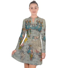 Vintage World Map Long Sleeve Panel Dress by pakminggu