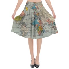 Vintage World Map Flared Midi Skirt by pakminggu