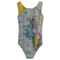 Vintage World Map Kids  Cut-out Back One Piece Swimsuit by pakminggu