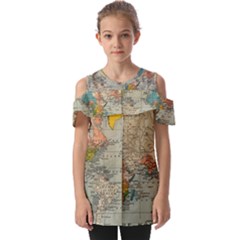 Vintage World Map Fold Over Open Sleeve Top by pakminggu