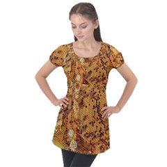 Bees Nature Animals Honeycomb Puff Sleeve Tunic Top by pakminggu