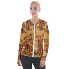 Bees Nature Animals Honeycomb Velvet Zip Up Jacket by pakminggu