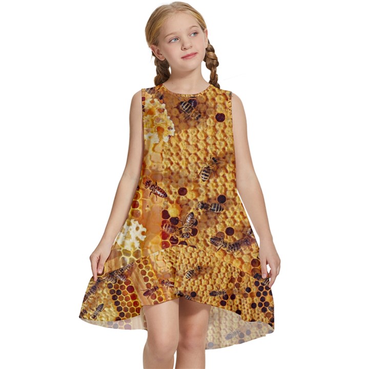 Bees Nature Animals Honeycomb Kids  Frill Swing Dress