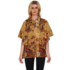 Bees Nature Animals Honeycomb Women s Batwing Button Up Shirt