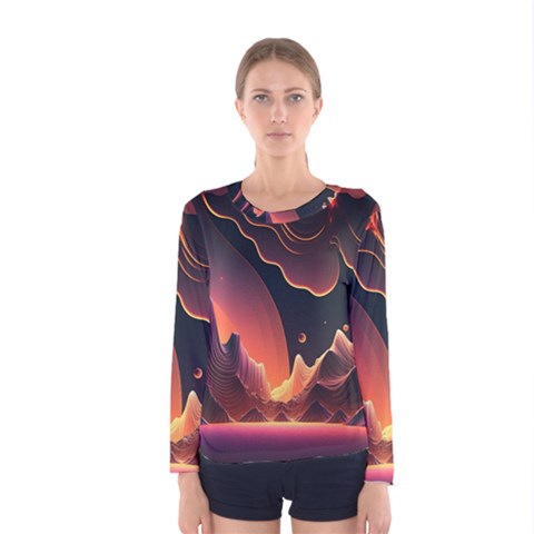 Fire Flame Burn Hot Heat Light Burning Orange Women s Long Sleeve Tee by pakminggu